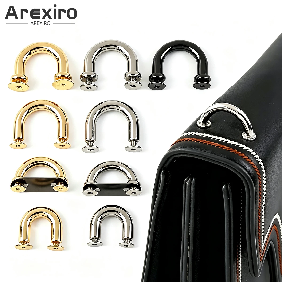 2Sets U Shape D Ring with Screws, Metal Arch Bridge Buckle for Handbag Purse, Bag Strap Connector Hardware Accessories