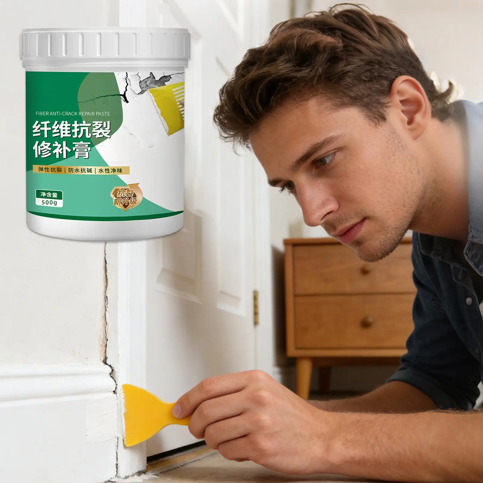 500g Drywall Repair Kit, Waterproof Anti-Crack Wall Patch, Long-Lasting Filler for Ceiling, Door Frame & Window Frame Gaps
