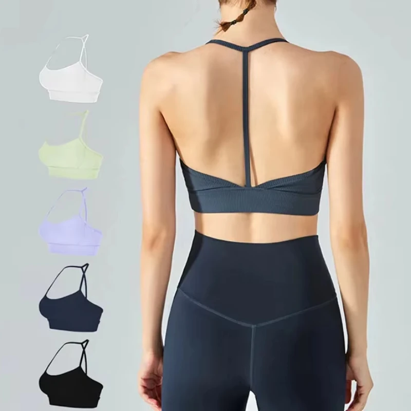 Sexy Hanging-Neck Sports Bra Women Beauty Back Yoga Underwear Crop Topd Fitness Vest Gym Workout Running Training Bras Halter