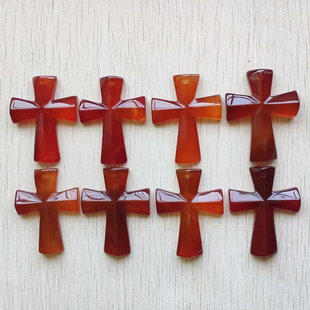 

New fashion good quality natural red onyx cross pendants Charm for diy jewelry making Necklaces 8pcs/lot wholesale free shipping