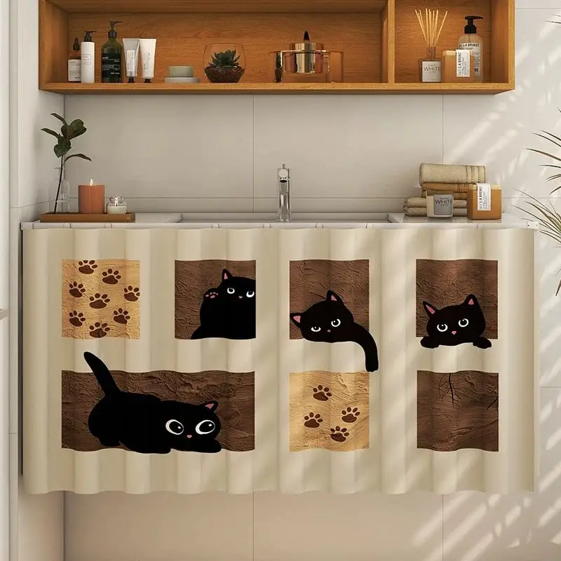 VIKAMA Panda Bamboo Circles Bathroom Cabinet Curtain for Sink Vanity Cover Skirt Classic Aesthetic Hanging Home Decor