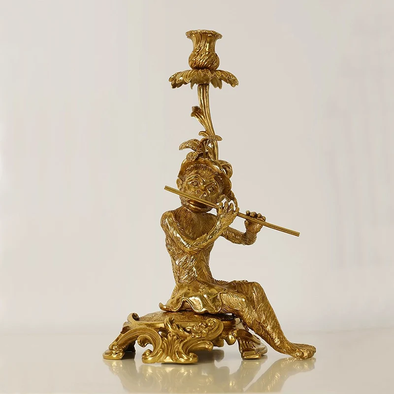 French Vintage Brass Animal Sculpture Monkey European Decoration Candlestick Soft Decoration Home Crafts Sample Room Decoration