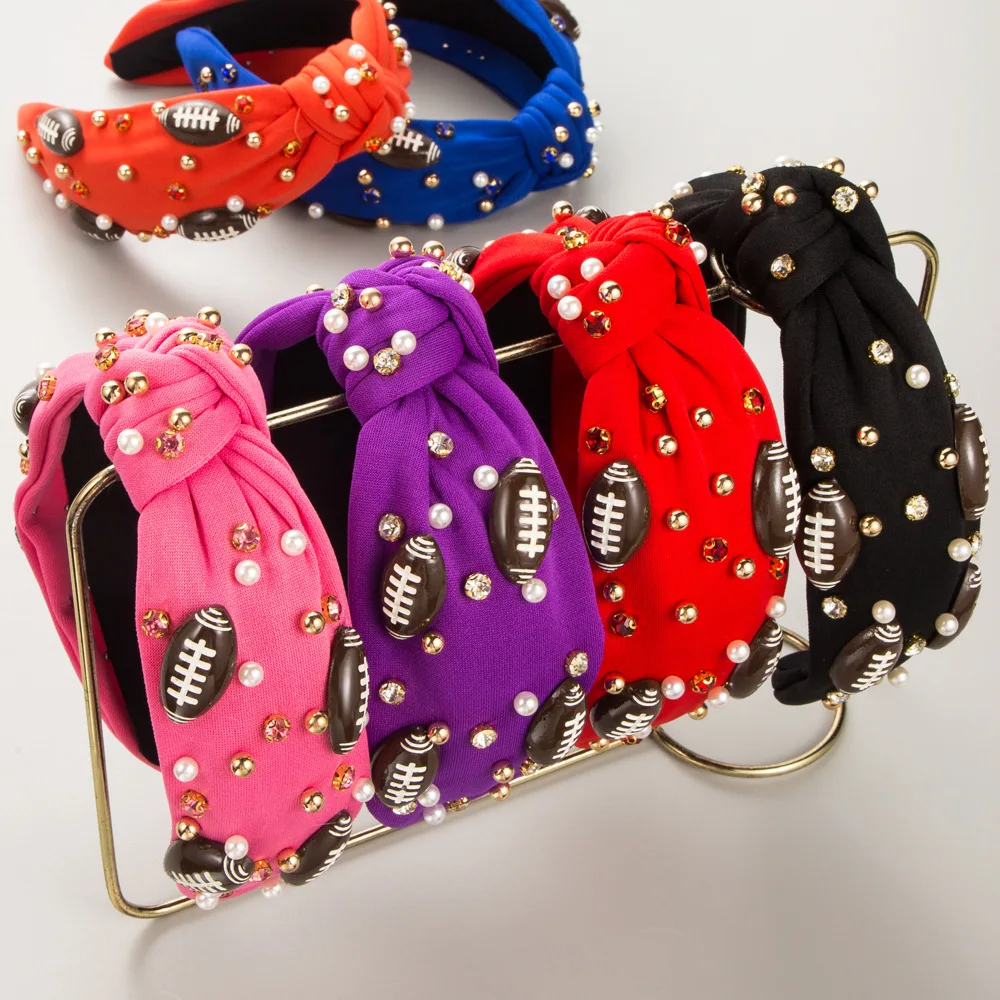 Hot-selling Baroque rugby headband Internet celebrity fashion sports style wide edge knotted beaded headband hair accessories