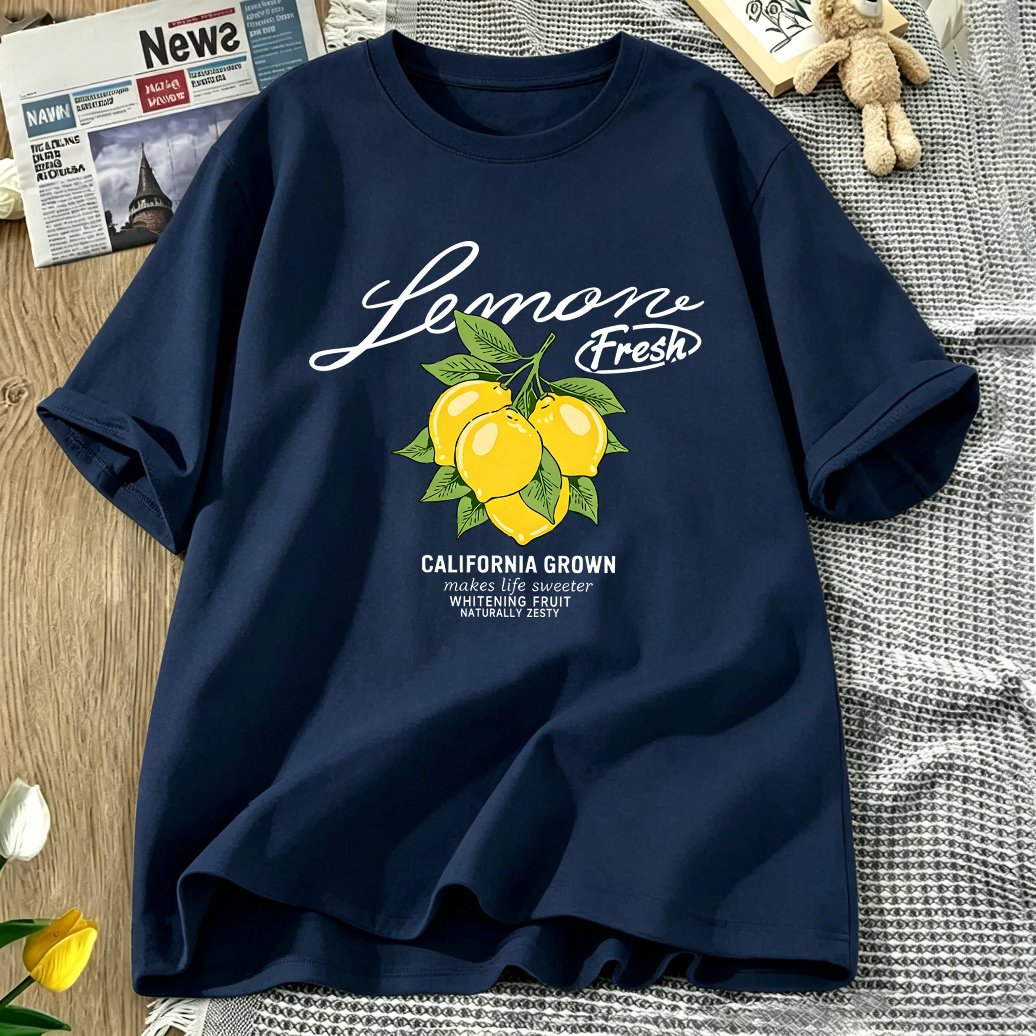 Fresh Lemons California Grown Printing Women Tee Shirts Casual Cotton T-Shirt O-Neck Short Sleeves Oversize Summer Sportswear