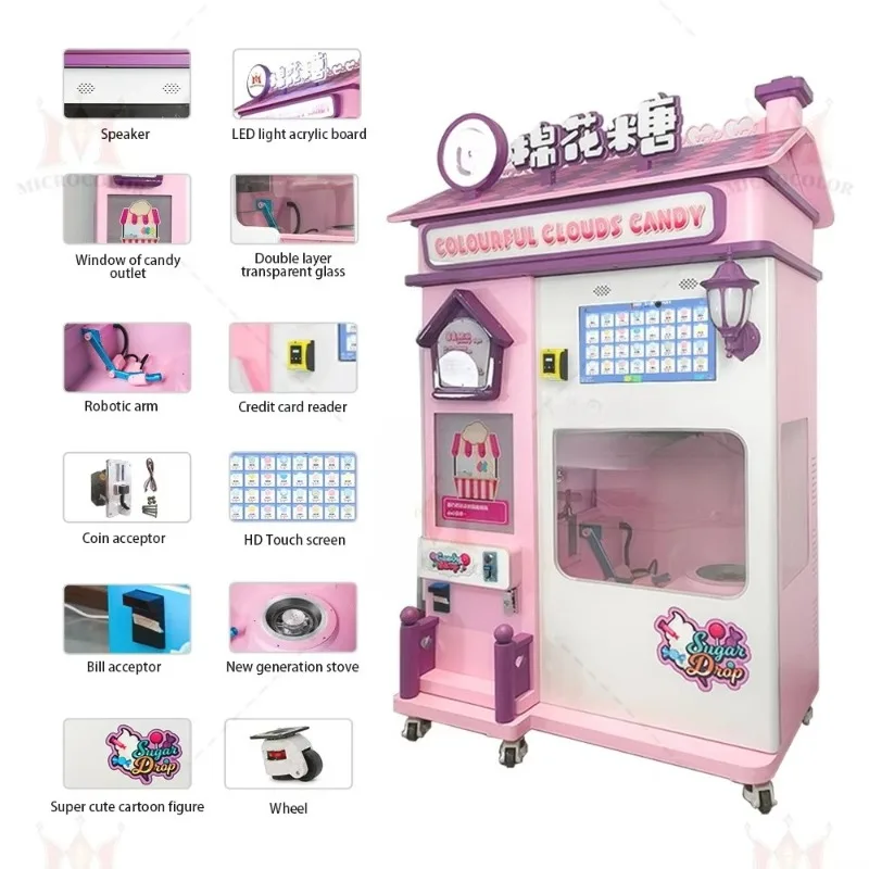 Customized Smart 24 Hour Flower Shaped Cotton Candy Vending Machine 2025 Model Self Service Fully Automatic