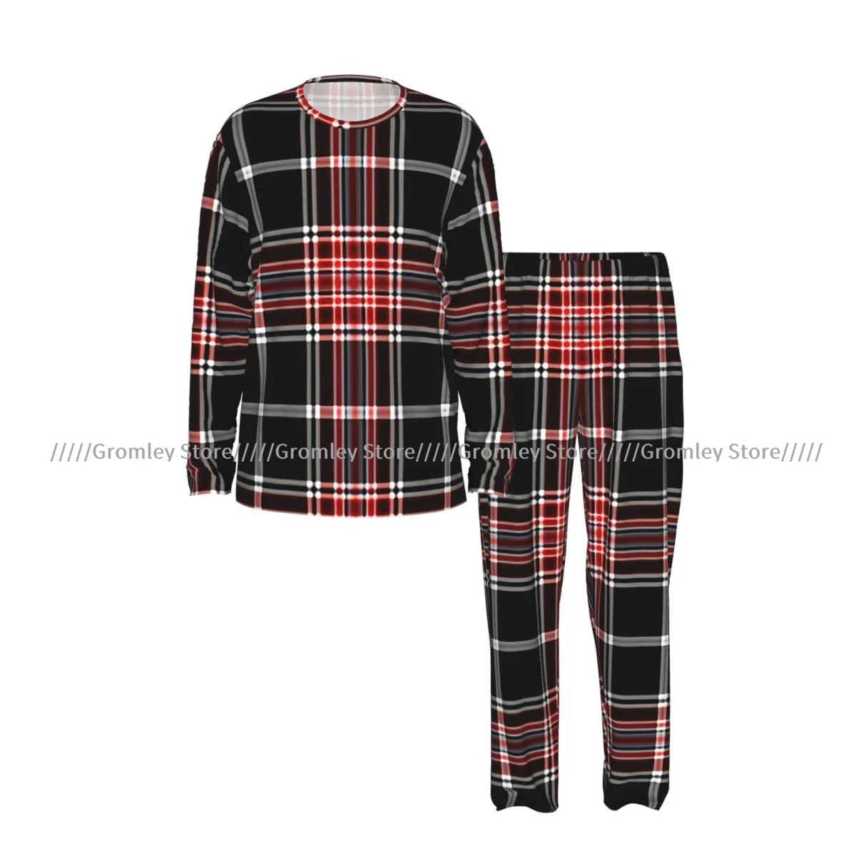 Nostalgic Striped Plaid Pattern Men's Pajama Set Long Sleeve T-Shirt and Long Pants Sleepwear Male Nightwear Home Suit
