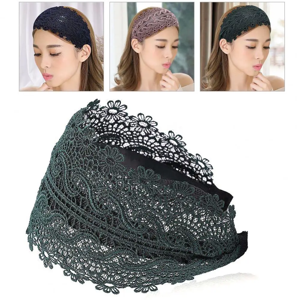 Elegant Hair Hoop Hollow Out High Elasticity Lace Wide Band Solid Color Durable Fabric Covered Hair Band Female Headwear 머리띠