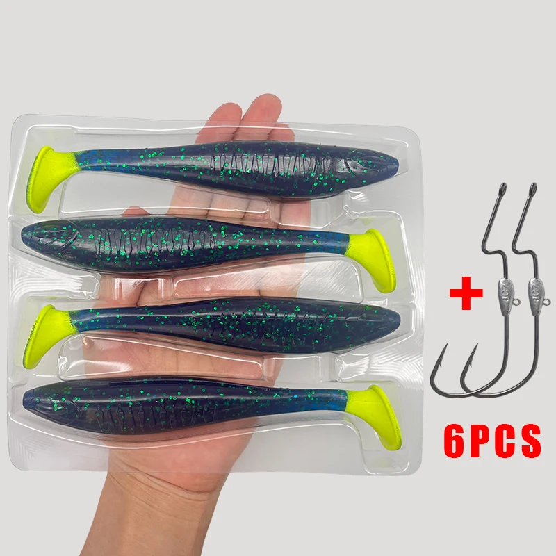 4 Stück weiche Angelköder mit 2 Liple-Haken, einzigartige vibrierende Schwimmaction, gut gefertigte Angelköder für Barsch, Forelle, Crappie Walleye – Detail 14