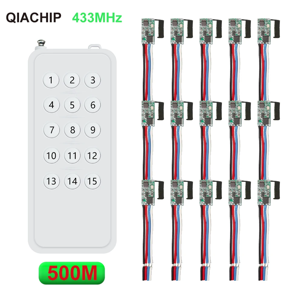 

QIACHIP Wireless RF Remote Control Module 433MHz Switch Receiver DC12V 5V 24V with Long Range Transmitter Light Control