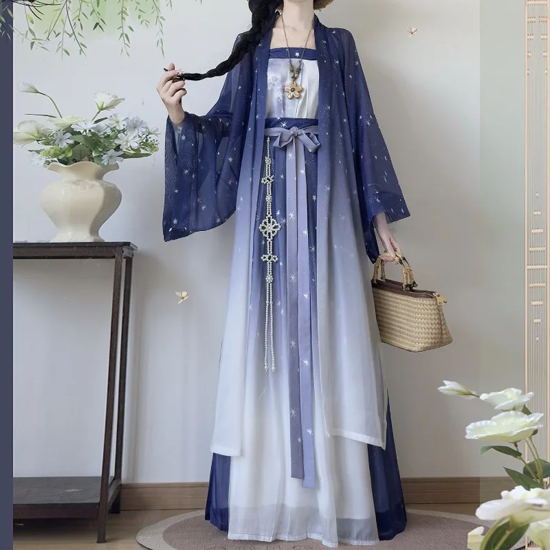 Chinese Style Song Dynasty Hanfu Dress Women Traditional Elegant Princess Stars Print Hanfu Robe Set Lady Oriental Vintage Dress