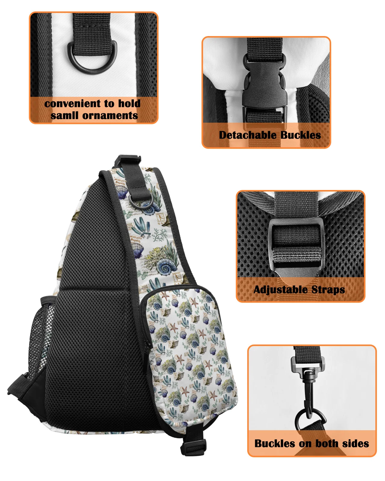 Bolsa de peito estrela concha concha para homens e mulheres, bolsa de sling impermeável, casual, viagem ao ar livre, escalada, verão