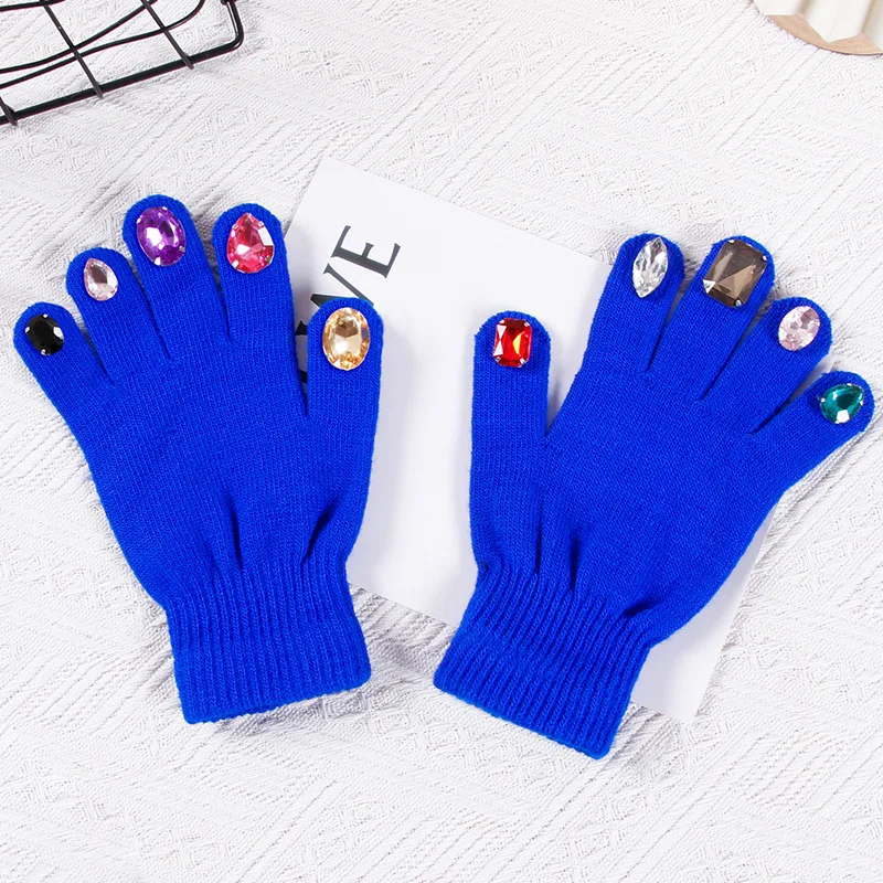 Winter Creative DIY Finger Thickened Warm Manicure Gloves Women Knitted Mittens Shiny Rhinestone Colored Diamond Gloves T195