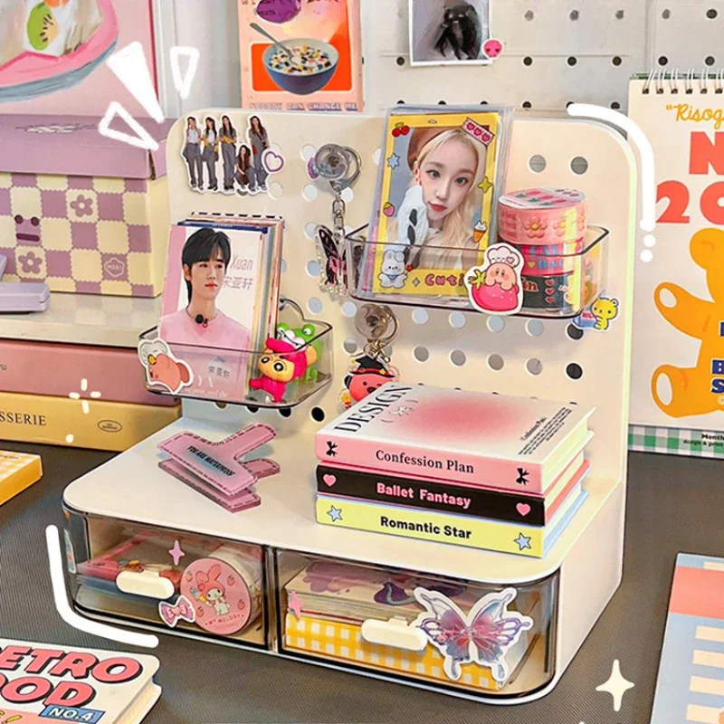 Kawaii Haken Schublade Typ Loch Bord Kleine Karte Stand Display Desktop Idol Lagerung Box Schreibtisch Schreibwaren Organisation Lagerung Rack