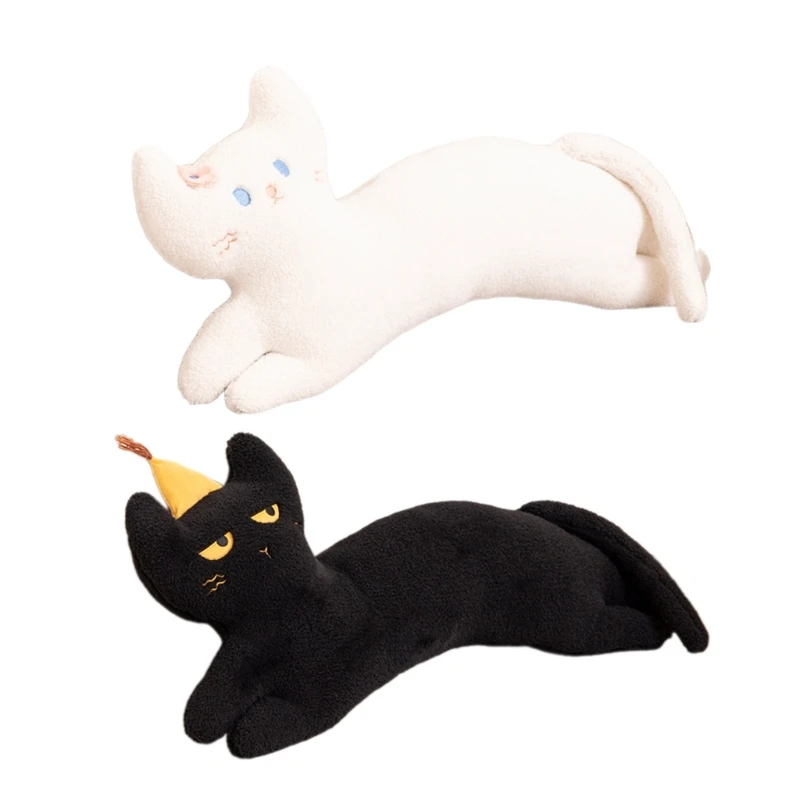 

H7EA Long Pillow Lovely Cat Plushie Pillow Cushion for Sleeping and Cuddling Toy Sofa Decorations Throw Pillows