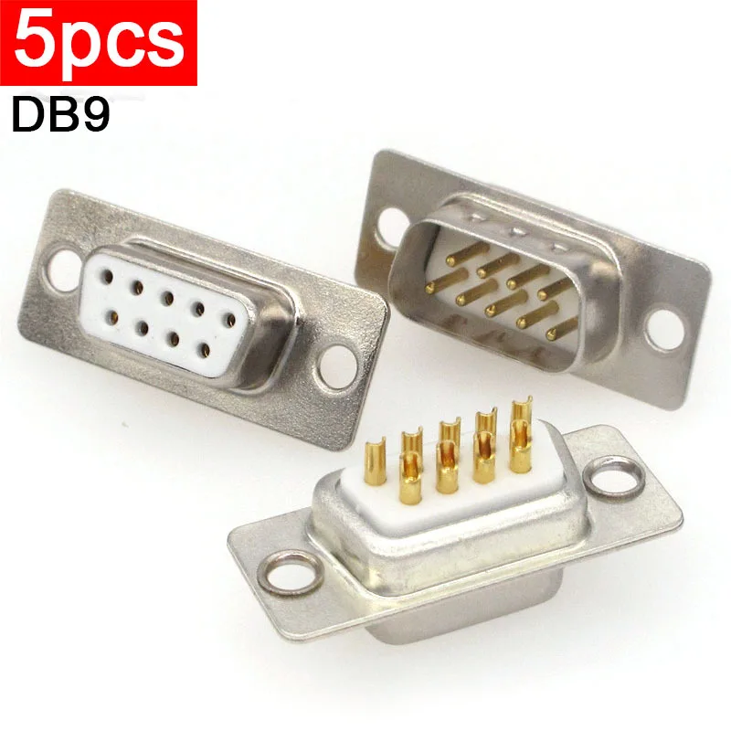 

5pcs DB9 White Glue Pin Military Grade Solder Wire Plug 9-Pin 9-Hole Male/Female Connector Fully Gold-Plated Solid Core Pin/Hole