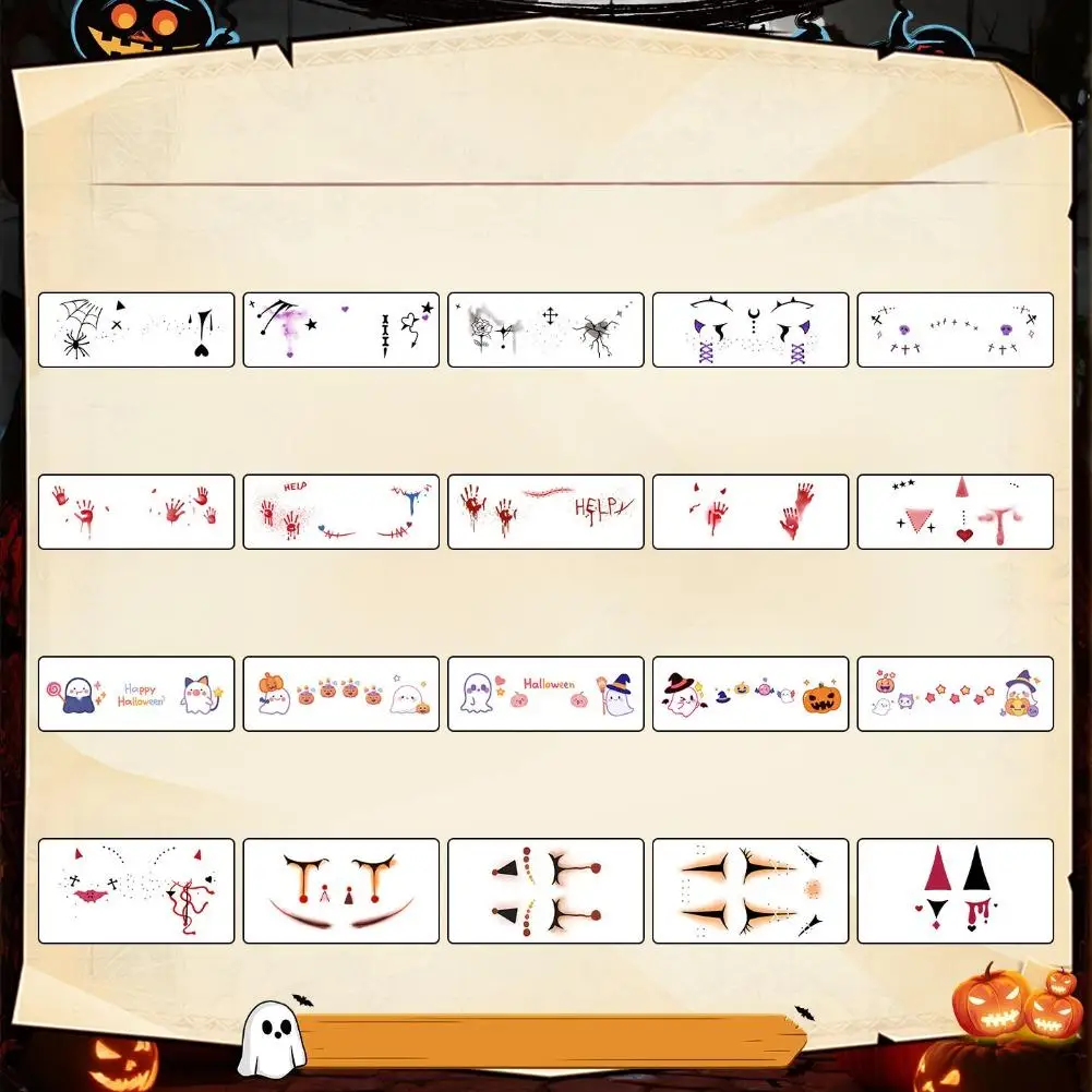 5-blatt Halloween realistische blutige Wunde Tattoo Aufkleber Spinnennetz Tattoo für Gesicht und Körper Dekoration wasserdichte DIY Aufkleber