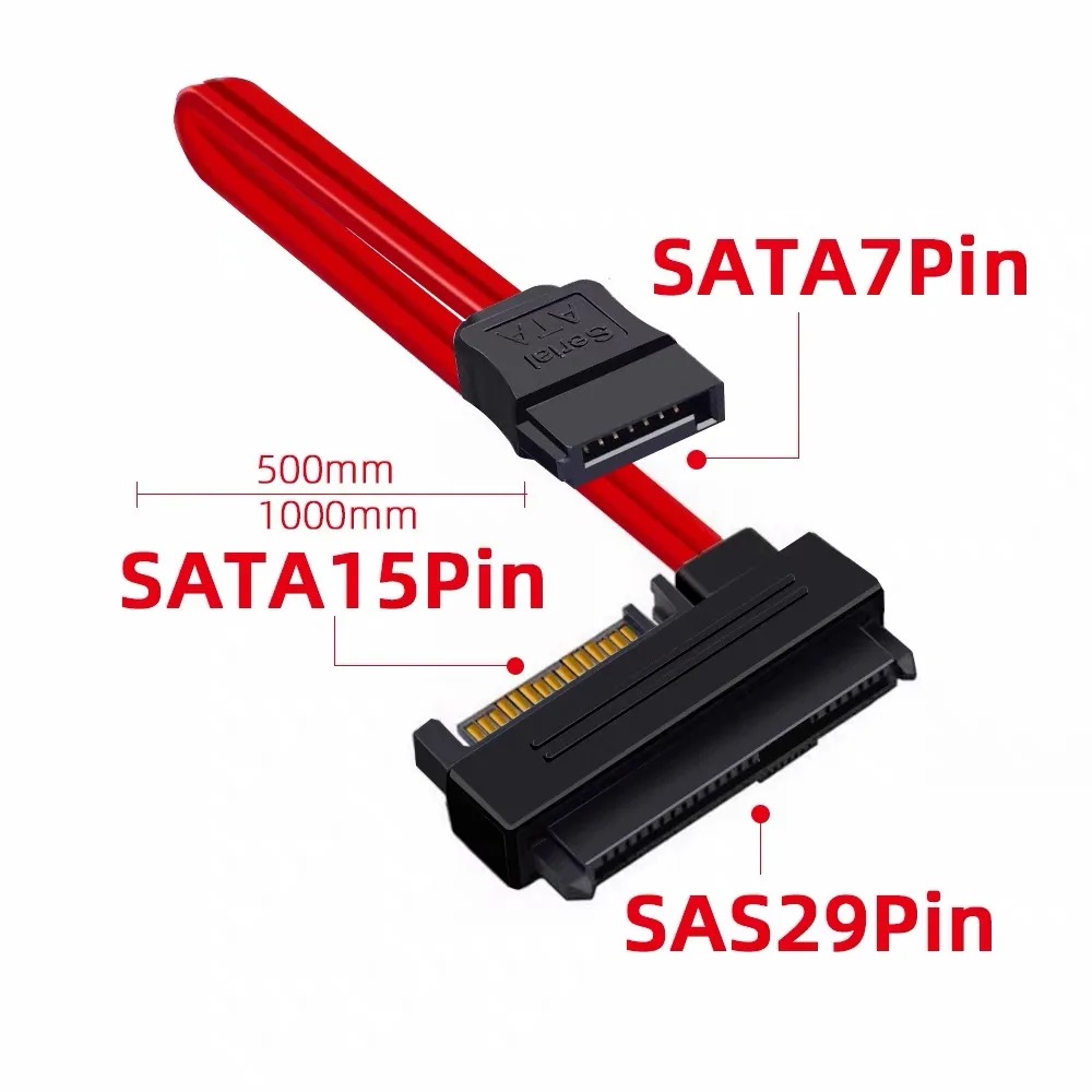 SAS HDD SFF-8482 29PIN To SATA 7pin Style SAS Ports Data Cable + 15Pin Power Connector 50CM Hard Disk Drive Raid Cable
