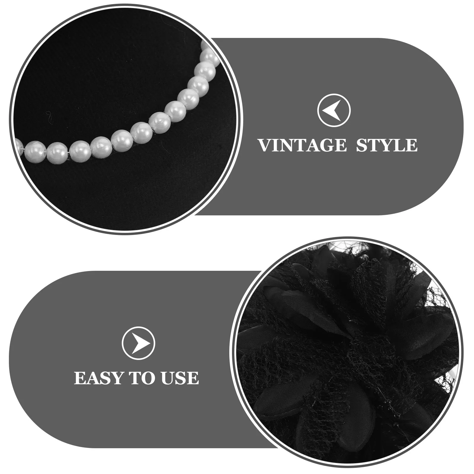 Vintage Tea Party Hat Veil Pearl Embellished Black Mesh Fascinator Headband for Women Wedding Church Evening Ball Flapper