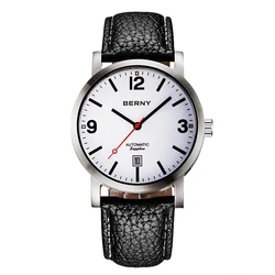 BERNY-Montre-bracelet mécanique pour homme, montre étanche 5iko, montre décontractée en cuir, montre de chemin de fer suisse ST1612, montre automatique de luxe