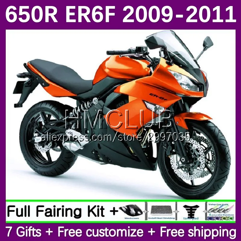 Body Kit For KAWASAKI NINJA 650R 650 R ER 6F 6 F 09-11 65No.7 ER-6F ER6F 2009 2010 2011 ER6 F 09 10 11 OEM Fairing orange glossy