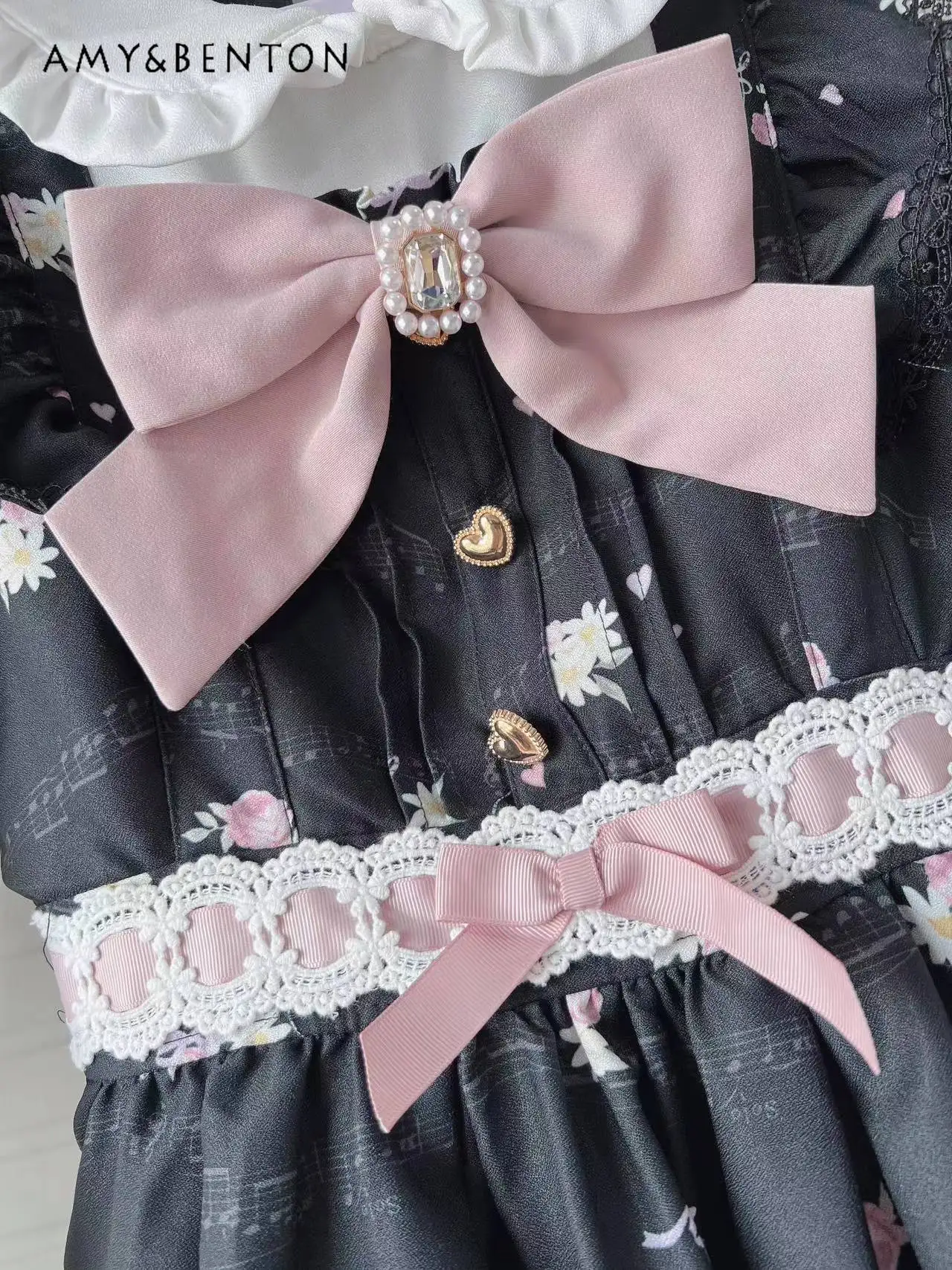 Spring Summer New Japanese Sweet Bow Liz Dress Women Mine Mass-Produced Kawaii Printed Doll Collar Dress Lolita Dresses Dress