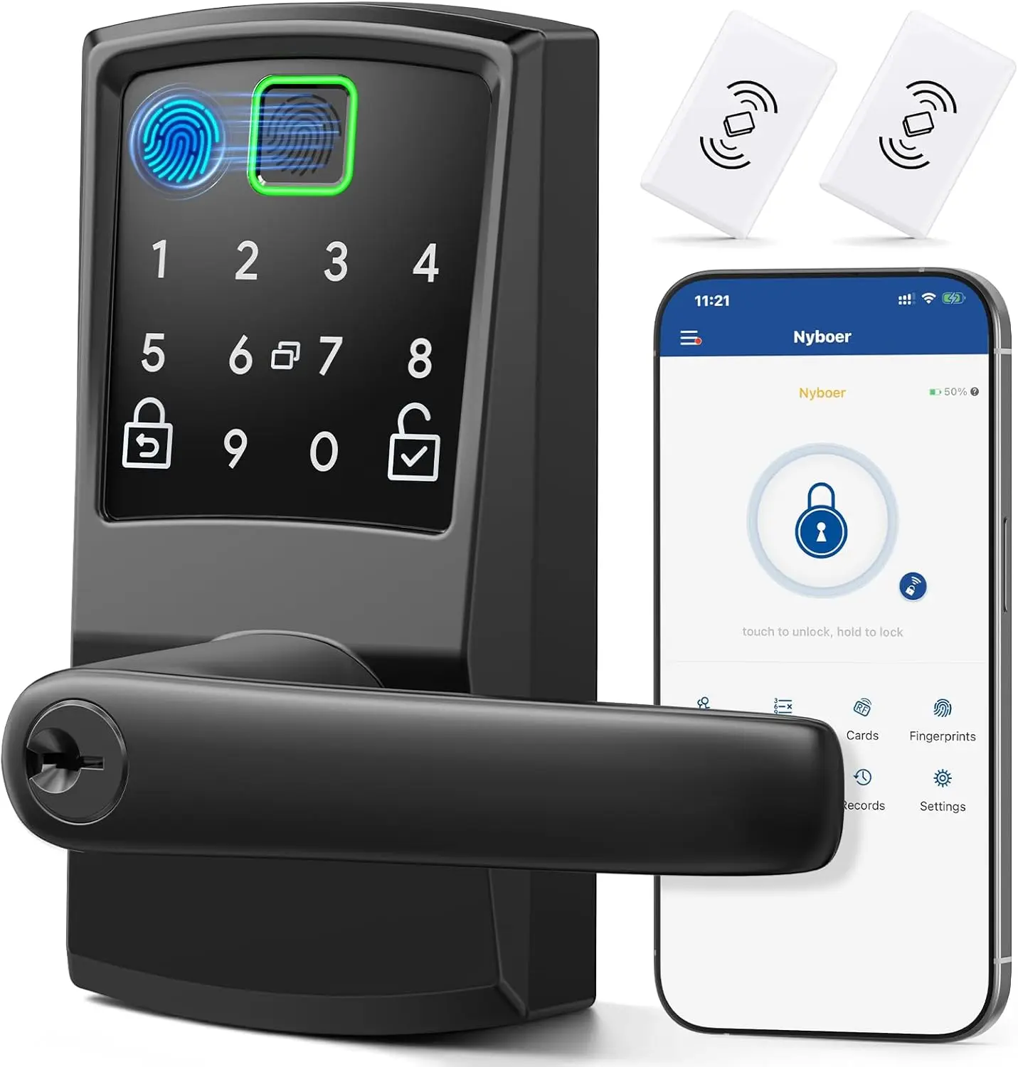 

Smart Door Lock with Fingerprint Keyless Entry, Matte Black Modern Style, Easy Installation for Front Door