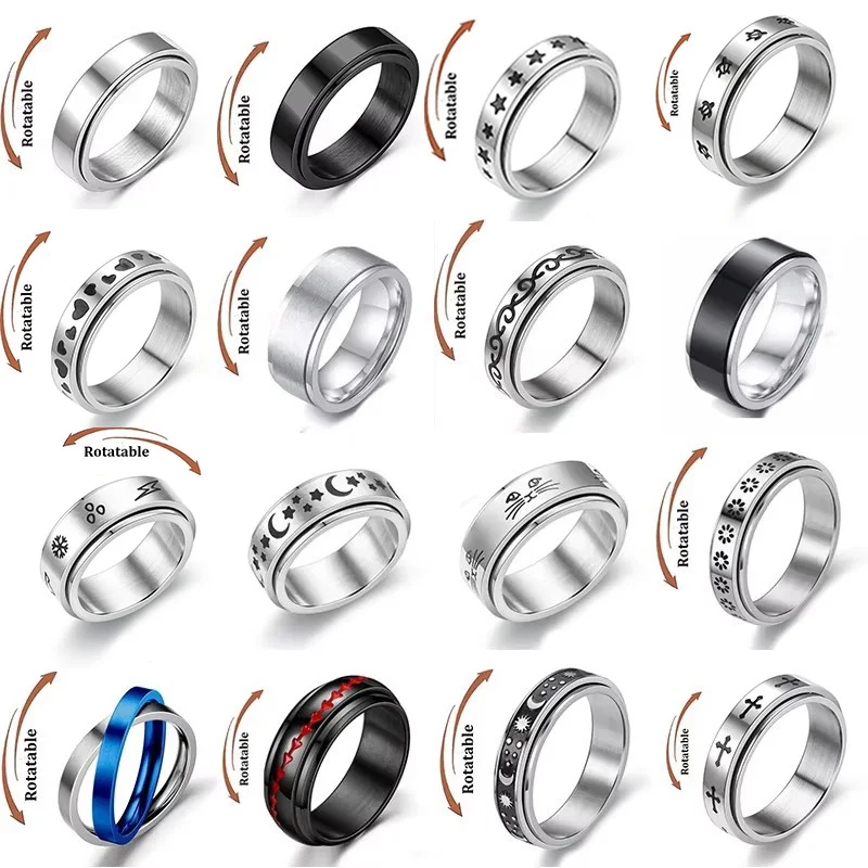Anti Stress Anxiety Fidget Spinner Couple Rings Rotate Freely Jewelry for Men Women Stainless Steel Knuckle Ring Wedding Bague