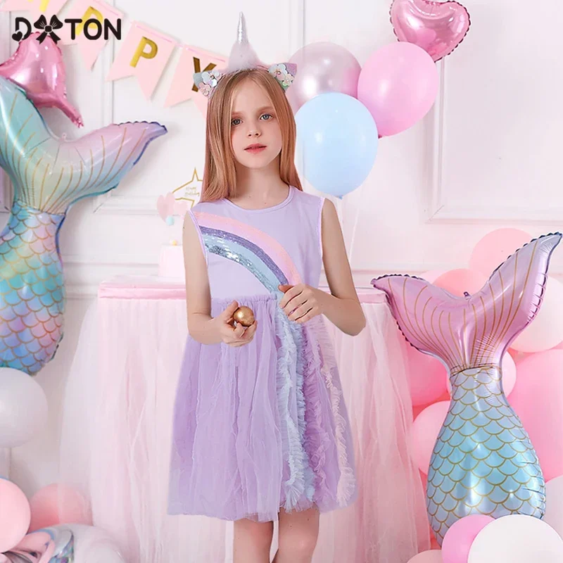 Dxton-Vestido Princesa Tutu para Meninas, Vestidos de Verão Infantil, Roupas Sem Dormir, Casamento, Festa de Aniversário, Cosplay, Crianças, 3-8 Anos