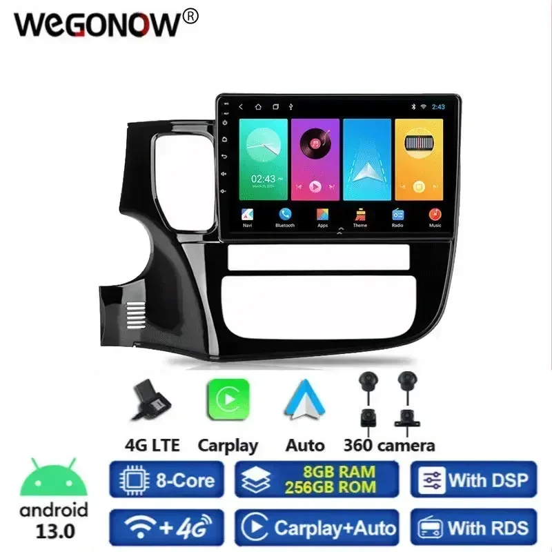 IPS 360 Camera Carplay 8G+256G Android 13 Car DVD Player GPS Bluetooth RDS Radio For Mitsubishi Outlander 3 GF0W GG0W 2012-2018