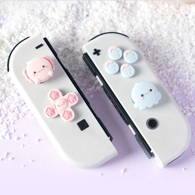 Aquarium party Silicone Soft D-pad Button ABXY Key Sticker Skin Case For Switch Oled Lite NS Joy-con Thumb Stick Grip Cap Cover