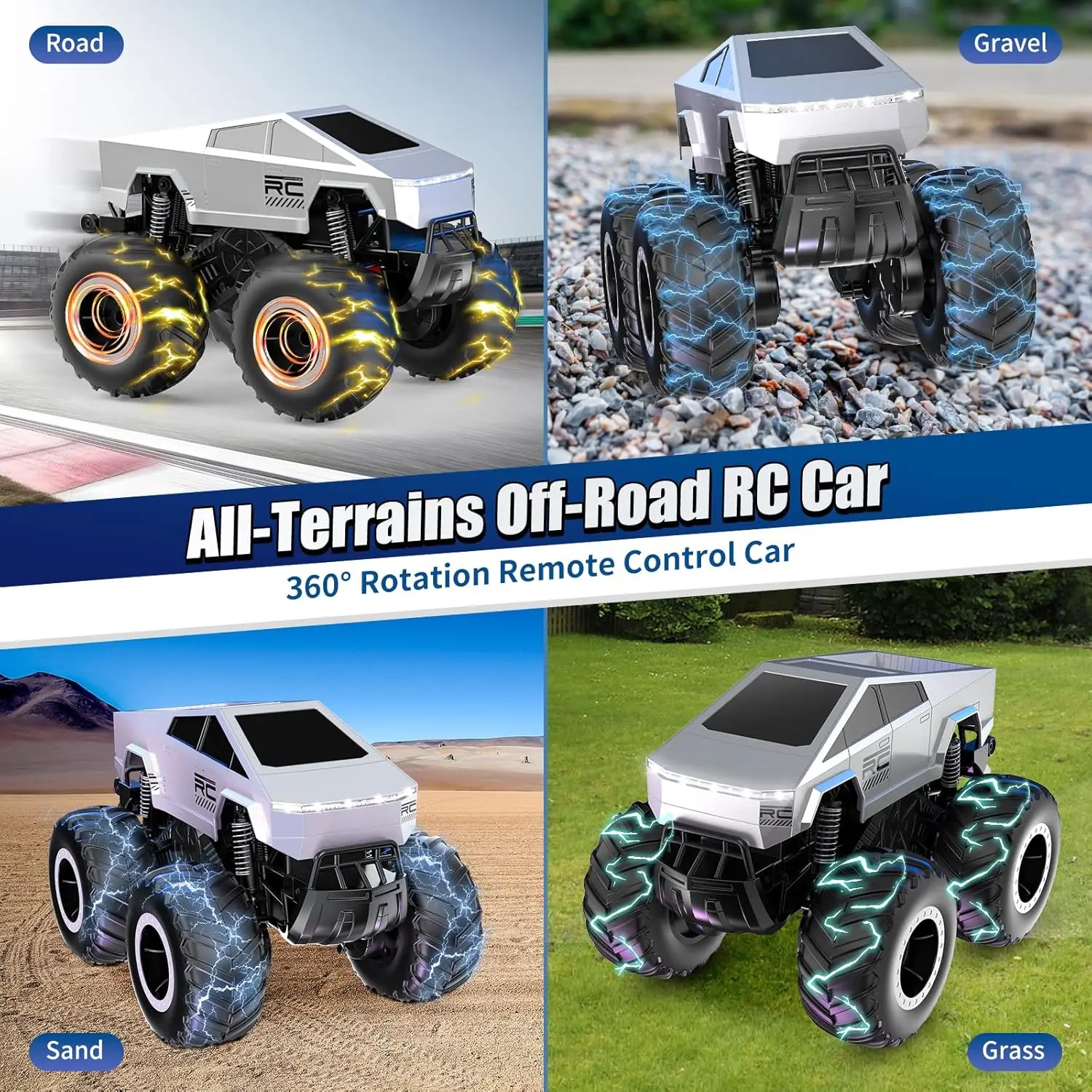 [RC Monster Truck Toy] 2.4GHz 4WD All Terrain RC, Excellent Grip Big Wheels Christmas, Gifts for 6+ Boys And Girls