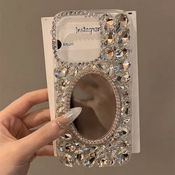 Fashion Bling Rhinestone Mirror Phone Cover For iPhone 17 16 15 14 Pro Max 13 Mini 12 11 XR XS White Waterdrop Crystal Case