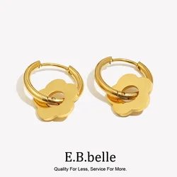 E.B.belle Golden Silver Color Y2K Accessories Girls Ladies Flower Earrings Small Hoop Waterproof Stainless Steel Floral Earrings