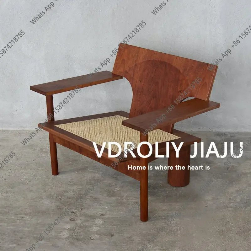 

N64 Medieval two-color handmade rattan solid wood leisure chair solid wood household ash wood single chair special-shaped chair
