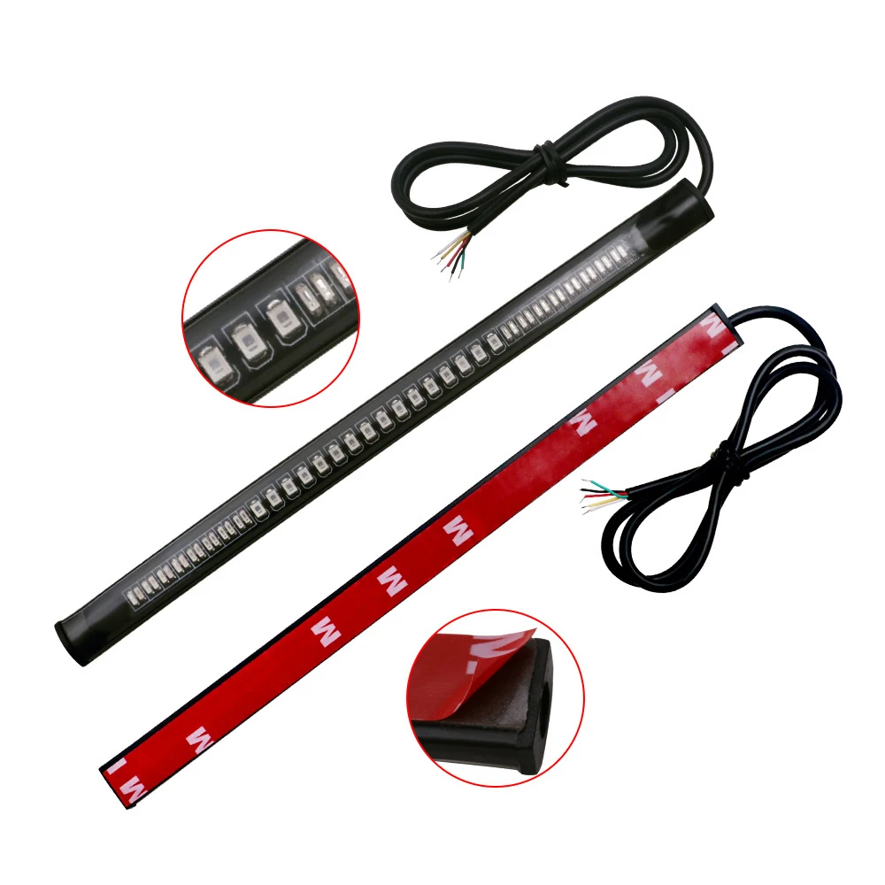 220MM 48LEDs Motorcycle Brake Turn Signal Light LED Warning Lamp Strip Flexible Tail Rear Running Reverse Flash Lights