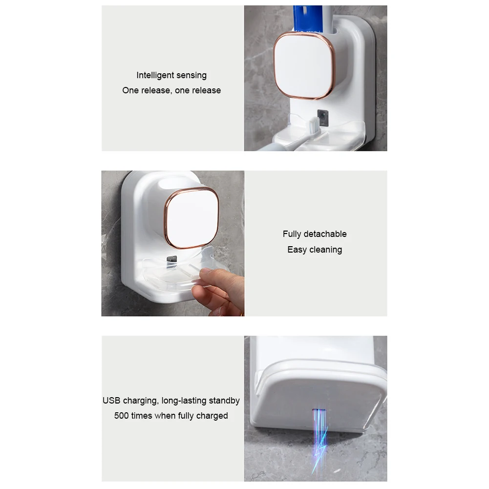 3 Mode Smart Toothpaste Dispenser Automatic Sensor Electric Wall Mounted Tooth Paste Squeezer USB Removable Bathroom Accessories