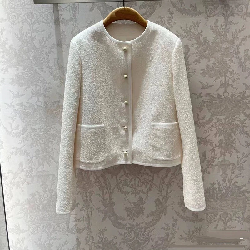 2024 Spring New Style Casual Long Sleeve round Neck Single Button Jacket Elegant Lady Fashion Short Outerwear