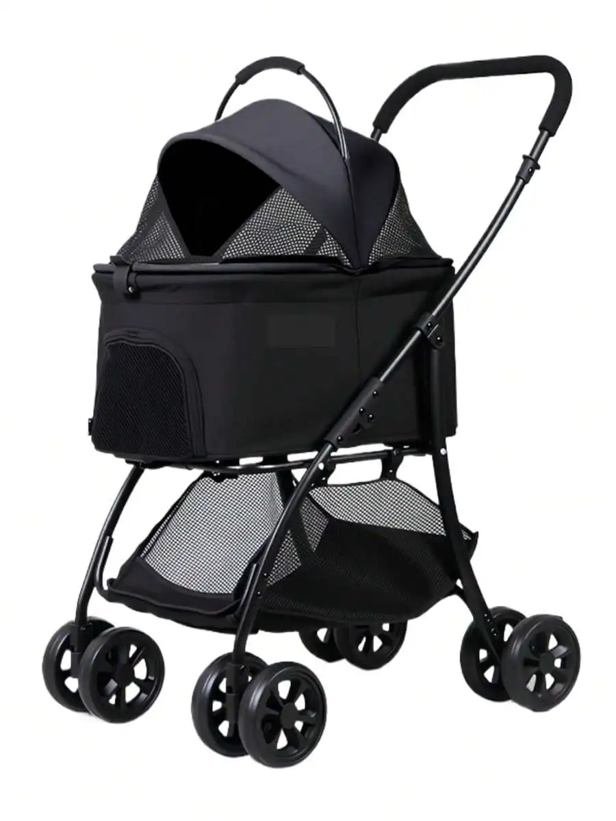 2 In 1 Pet Stroller For Small Medium Dogs Cats, Foldable Dog Cat Stroller With Removable Carrier Basket, One-Click Folding 4 Whe