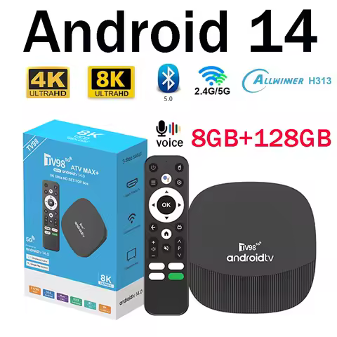 TV98 ATV Max Plus TV Box 8K 4K Android 14 Set Top Box 4G 5G 8GB 128GB Voice Remote WiFi Media Player Ultra Smart TV Box iptv