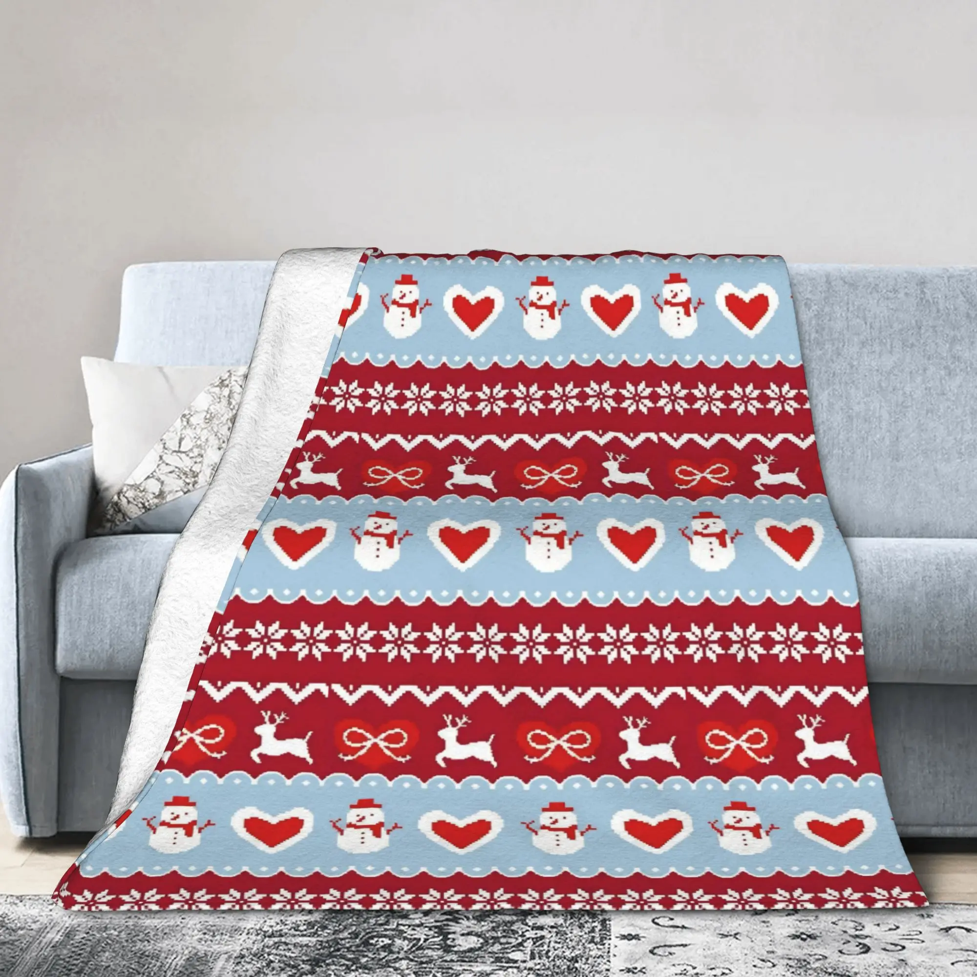 Christmas Reindeer Snowflake Deer Blankets Flannel Nordic Snowman Super Soft Throw Blanket for Bedding Couch Bedspread