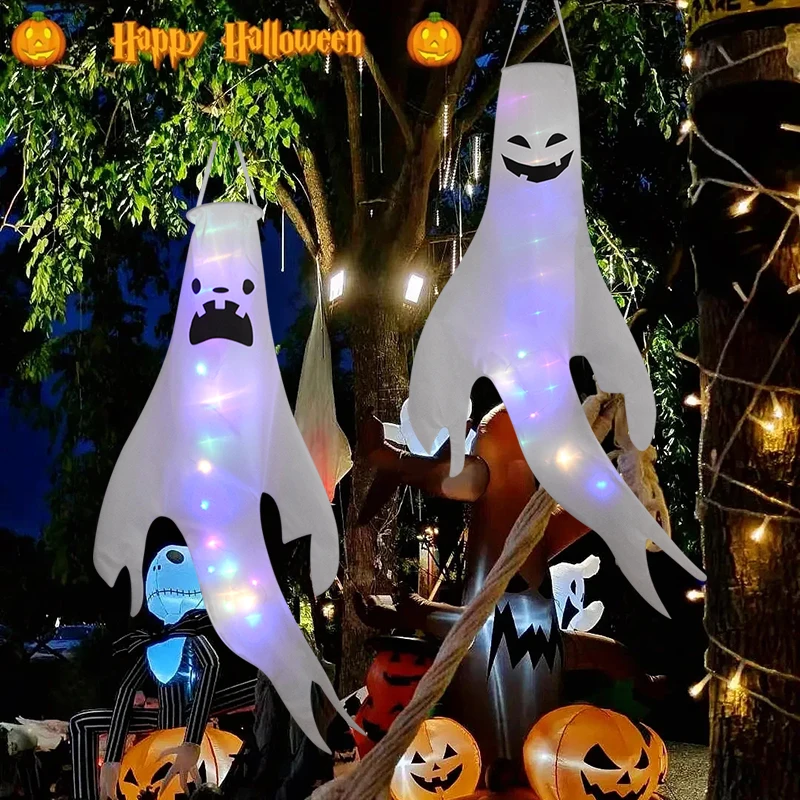 

LED Halloween Hanging Ghost Outdoor Light Halloween Party Dress Up Glowing Spooky Lamp Skeleton Horror Props Home Bar Decoration