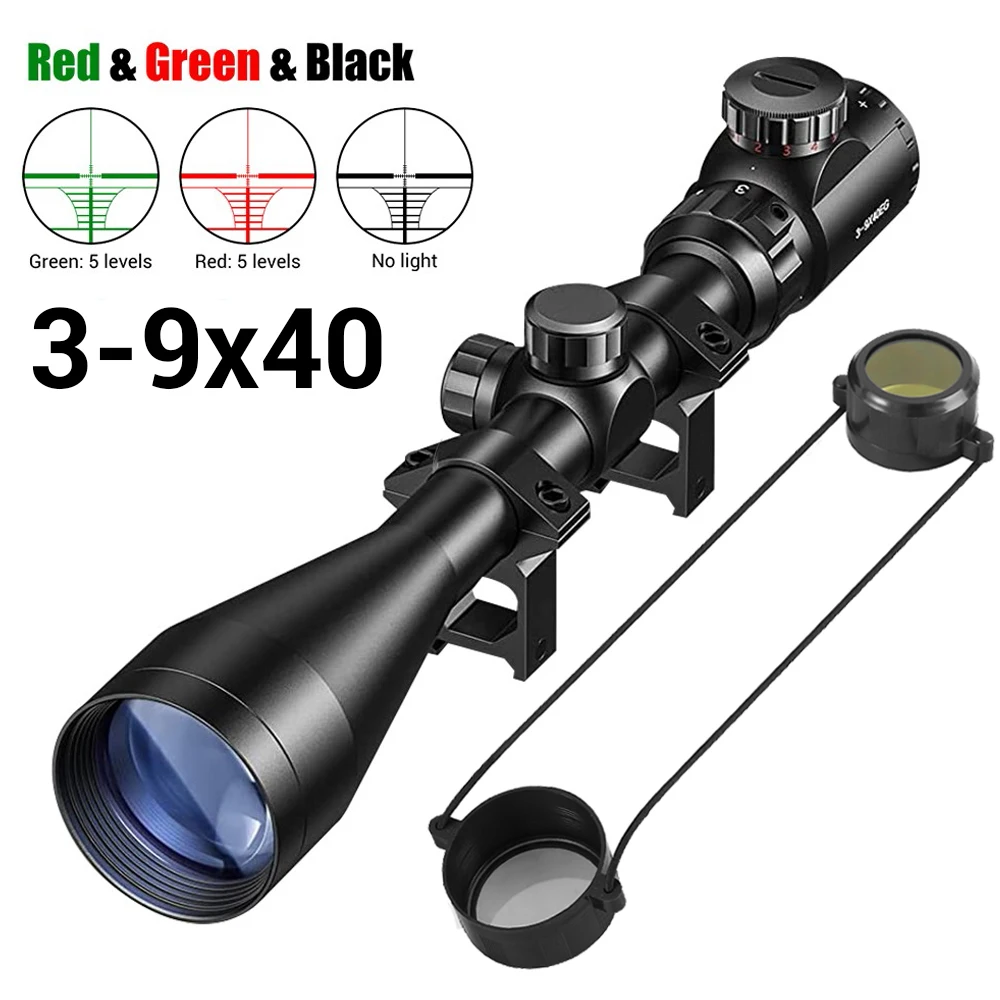 3-9x40 Hunting Riflescope Optical Scope Red Green Illuminated 11/20mm Rail for Air Rifle Optics Hunting Airsoft Sniper Scopes