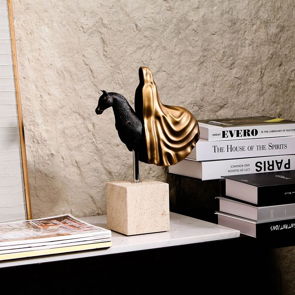 Alloy & Marble Cloak Rider Decorative Sculpture Desktop Object for Living Room Interior Hotel Project