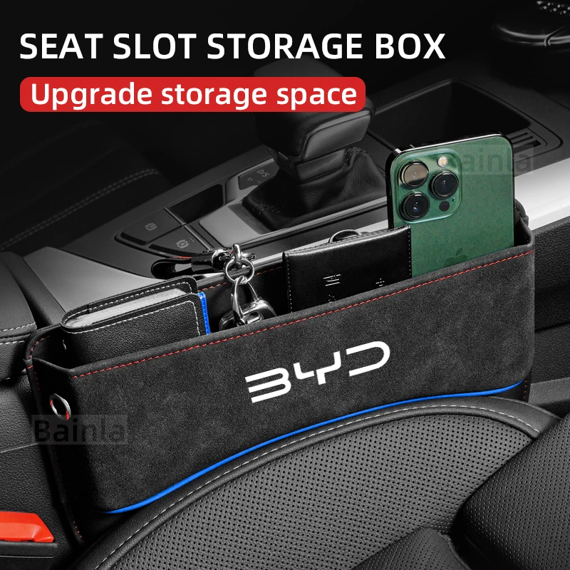 Customize car front seat gap filler organizer Storage Box suede, For BYD SHARK Han EV Seagull Dolphin DM-i Song Pro Max SEAL