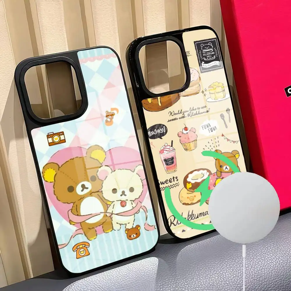 

Rilakkuma Cute Phone Case For Iphone 16 15 14 12 11 13 Pro Max Mini Puls Magnetic Glass Cover