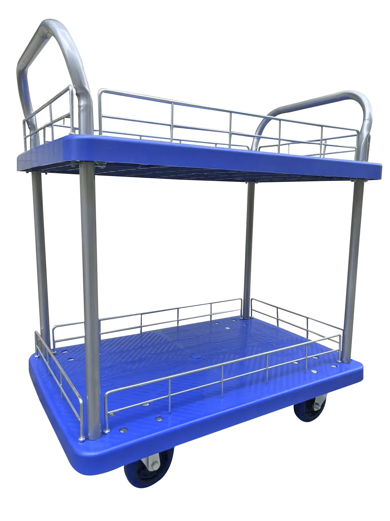 603hotDual Desk Folding Trolley Hand Cart 350kg Capacity Plastic Four-Wheel Industrial Workshop Shopping Tool Storage Food Truck