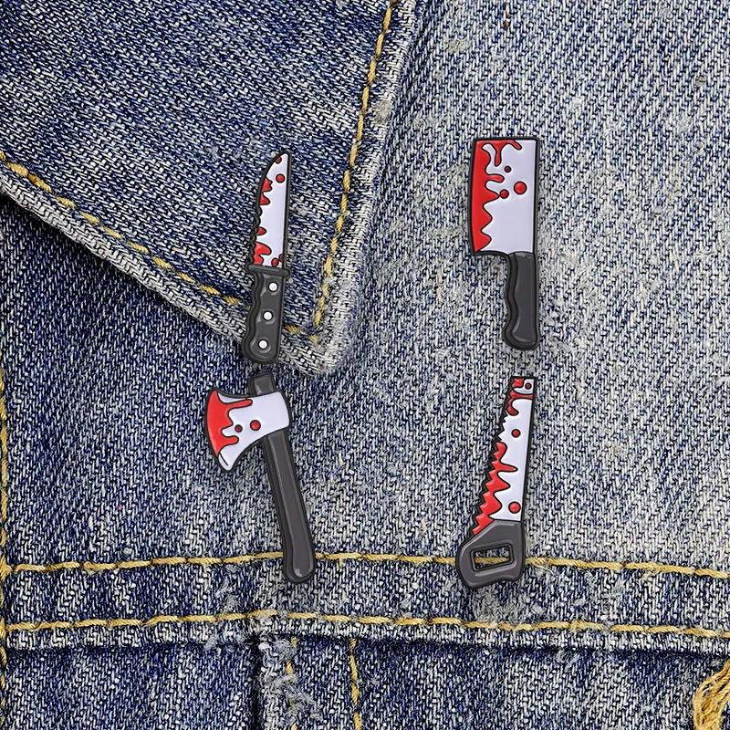 Bloody Sword Badge Pin Collection Horror Axe Saw Knife Halloween Alloy Brooches Lapel Backpack Jewelry Gifts For Men