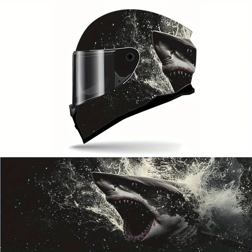 

Unique Shark Graphic Full Face Vinyl Motorcycle Helmet Decorative Sticker Waterproof Self-adhesive Gift for Motorcycle Enthusias
