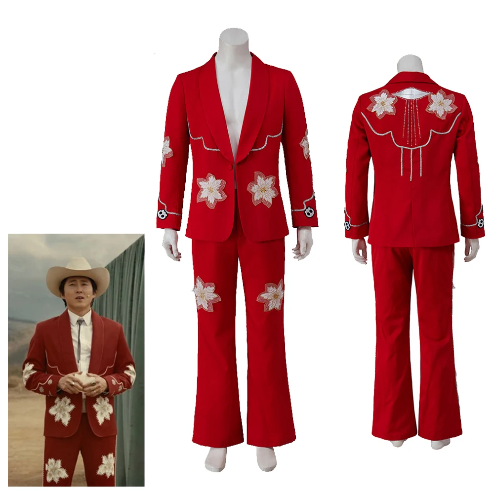 Movie NOPE Cosplay Ricky Jupe Park Cosplay Costume Jupe Red Suit with Coat Pants Halloween Carnival Party Roleplay Outfits