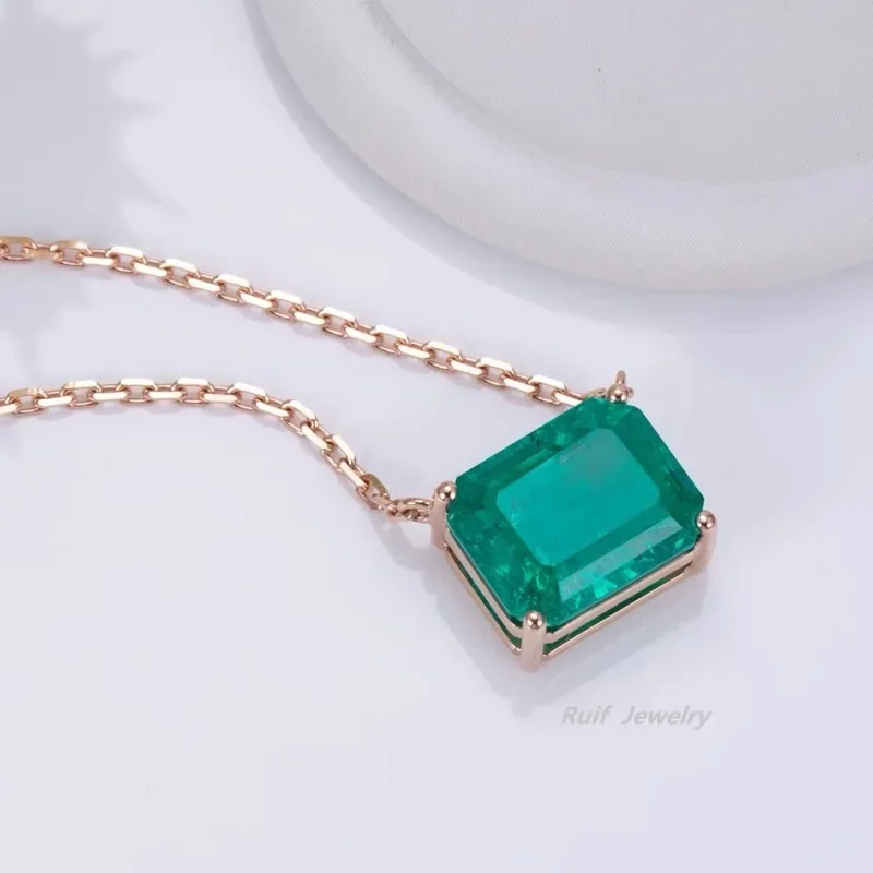 Ruif Customization 18k Gold about 5.6ct Lab Grown Emerald Pendant Necklace for Women Jewelry  Anniversary Party Bridal